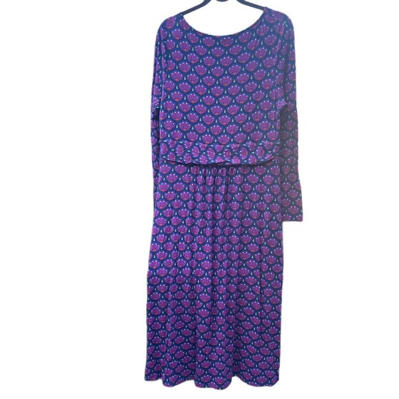Boden Regal Purple Amelie Lotus Stamp Long Sleeve Midi Dress – Size 14 - Picture 4 of 7